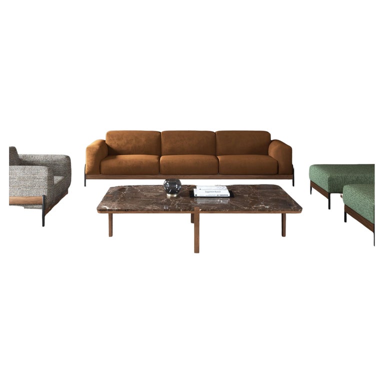 Rectangular Brown Marble and Walnut Center Coffee Table For Sale at 1stDibs