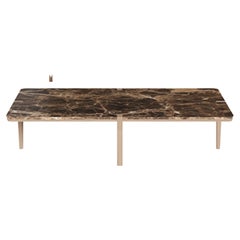 Rectangular Brown Marble and Walnut Center Coffee Table