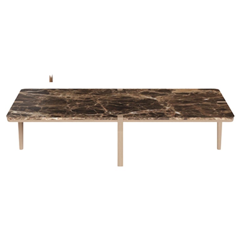Rectangular Brown Marble and Walnut Center Coffee Table For Sale at 1stDibs
