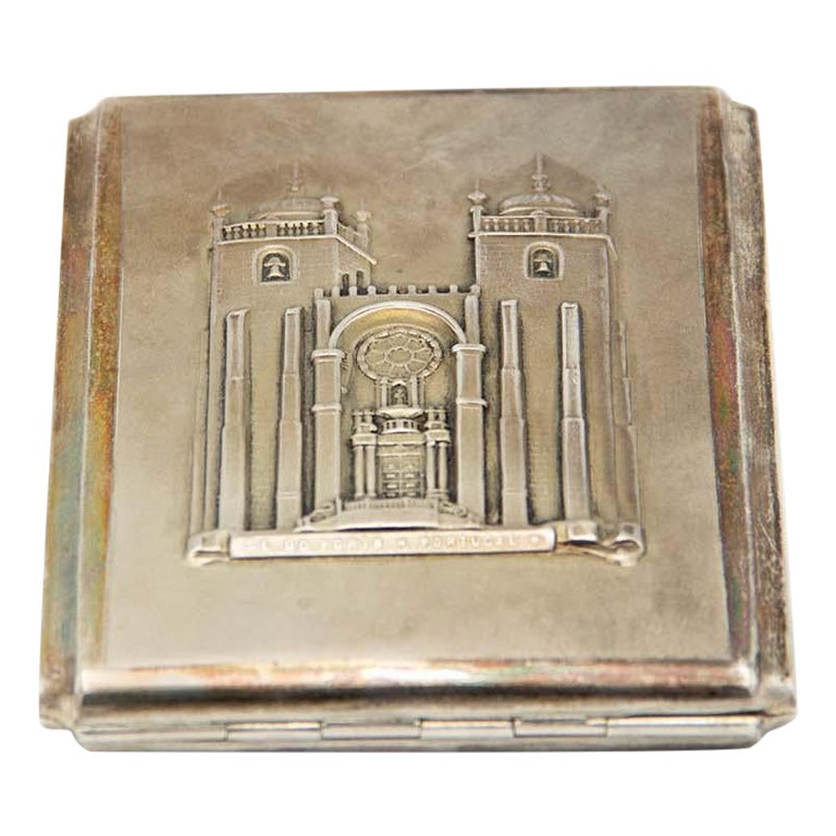 Rectangular brushed silver cigarette case