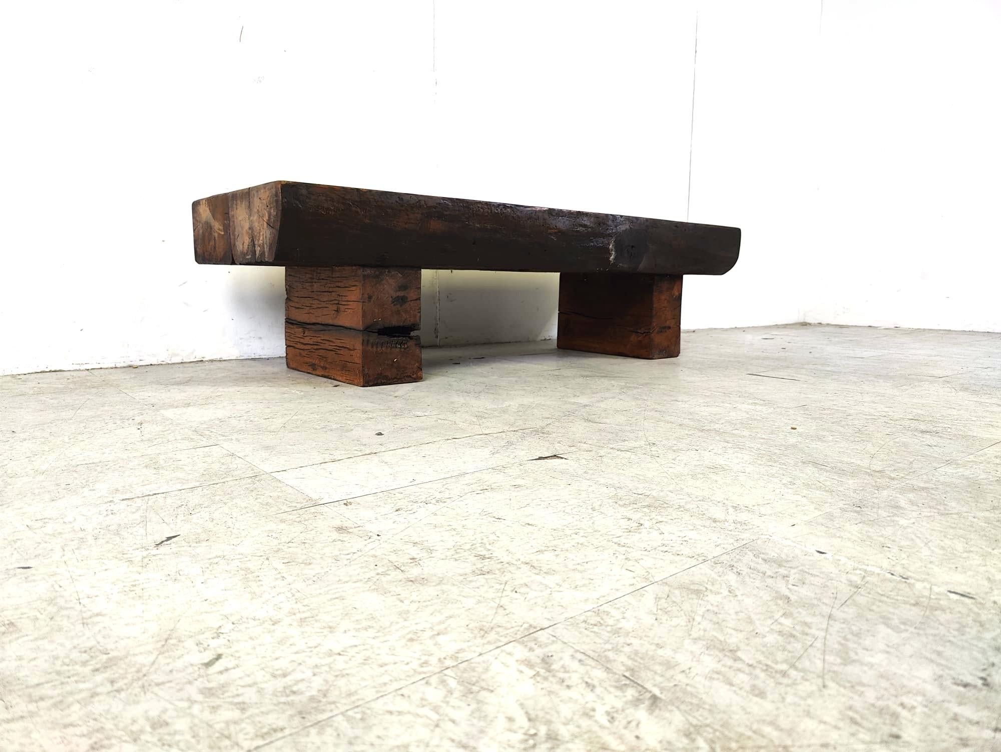 Brutalist Rectangular brutalist coffee table, 1950s For Sale