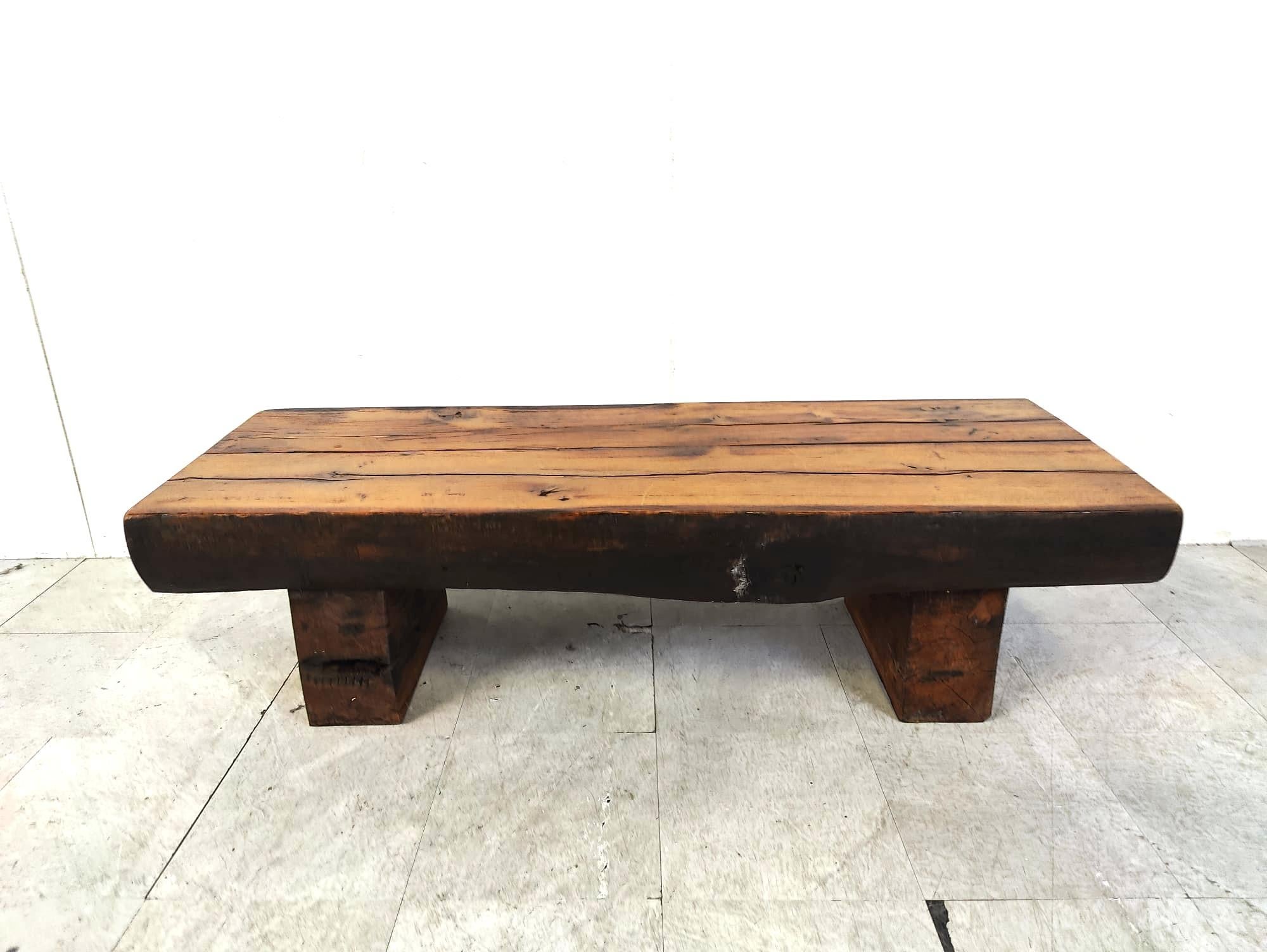 Oak Rectangular brutalist coffee table, 1950s