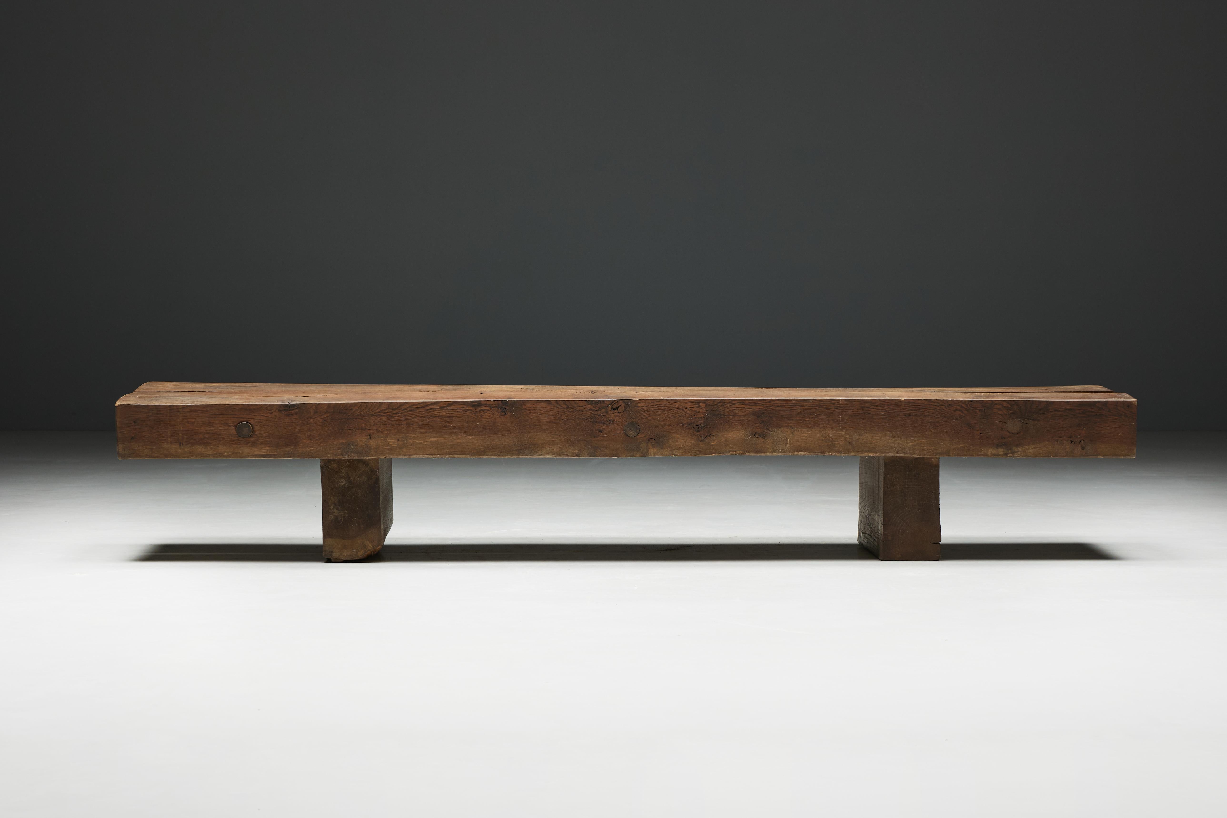 Mid-20th Century Rectangular Brutalist Coffee Table, France, 1950s For Sale