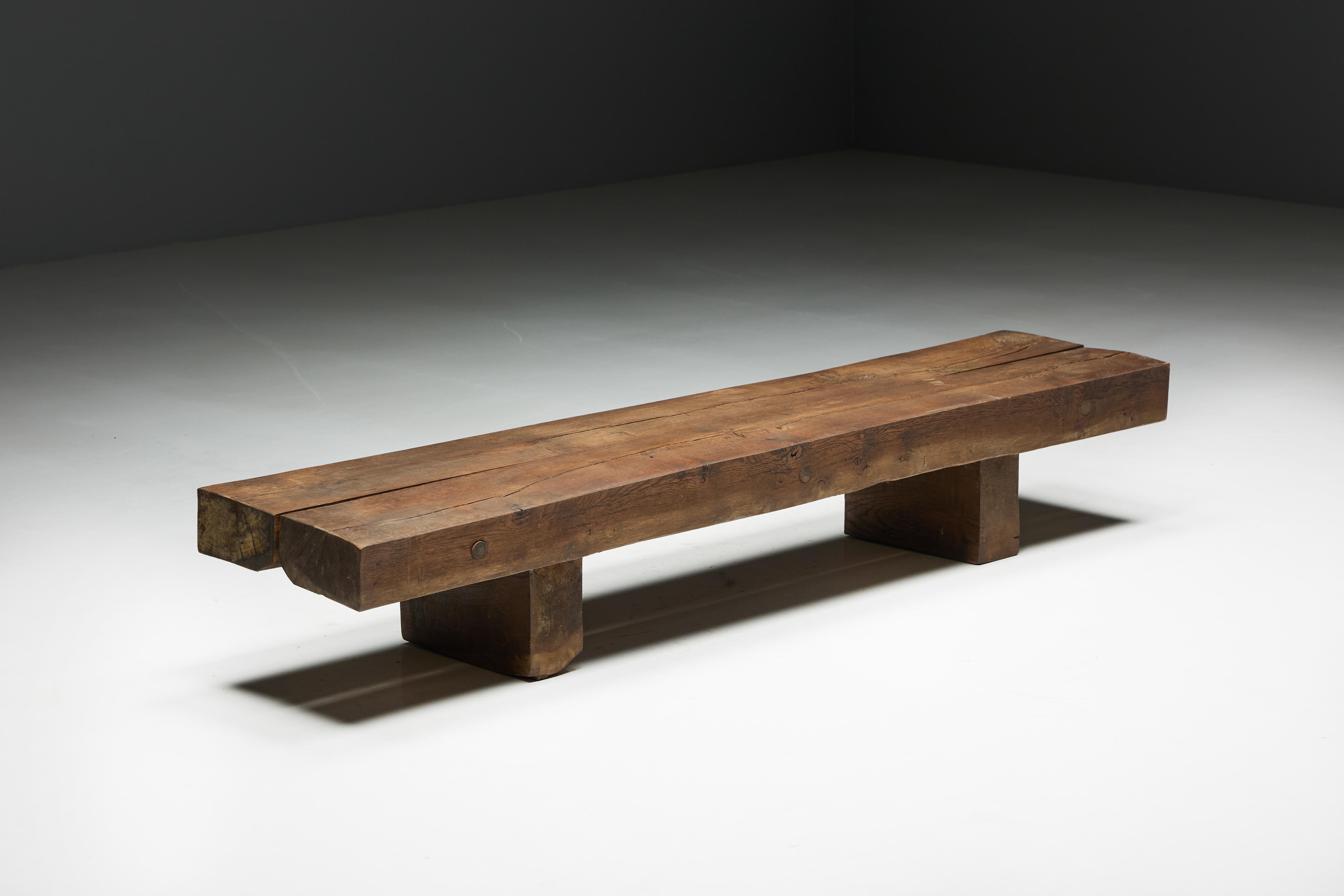 Wood Rectangular Brutalist Coffee Table, France, 1950s For Sale
