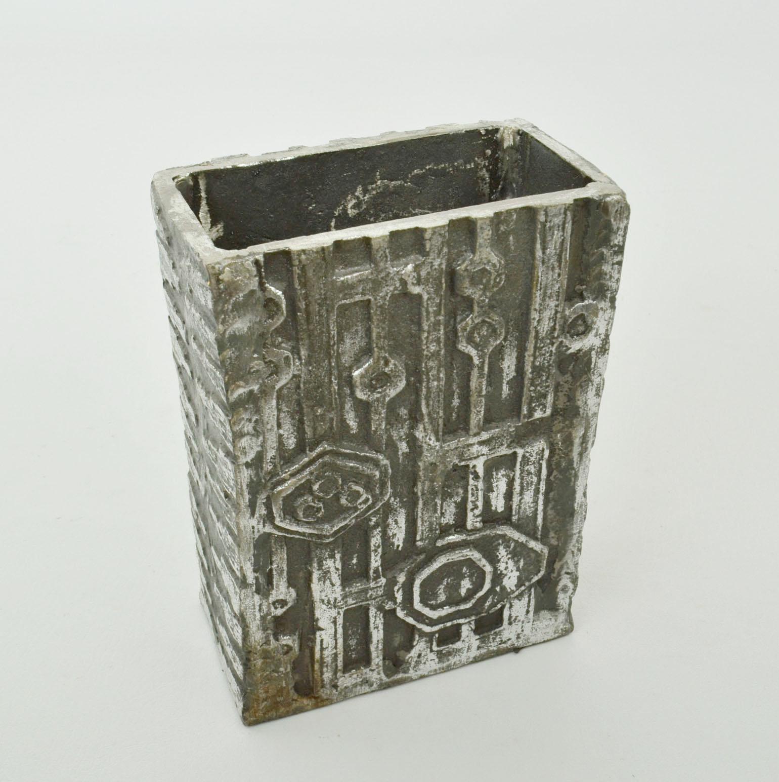 Late 20th Century Rectangular Brutalist Steel Vase by Olaf Joff Norway, 1970 For Sale