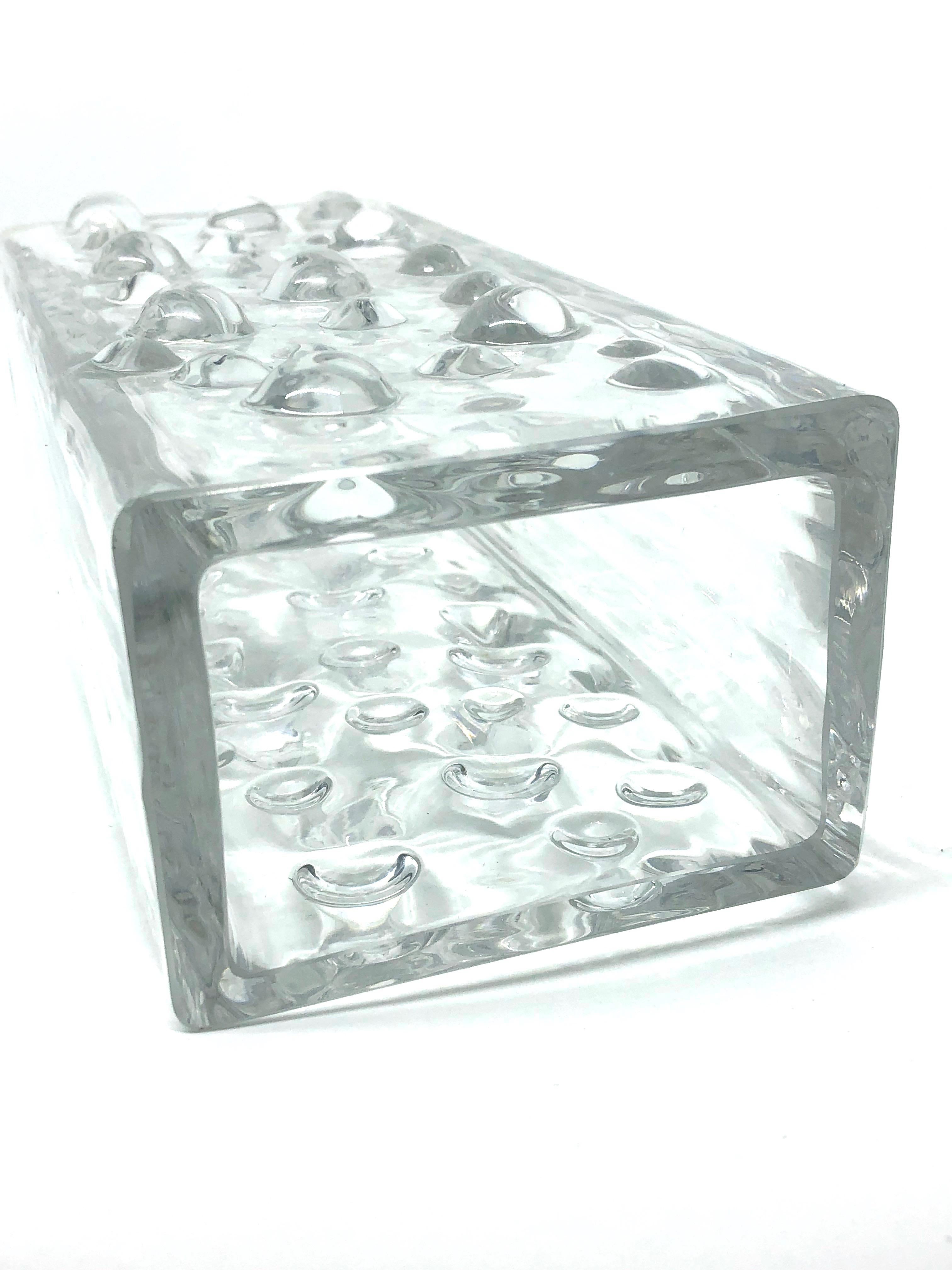 Mid-Century Modern Rectangular Bubble Glass Vase by WMF Glas in Clear Color, circa 1970s For Sale