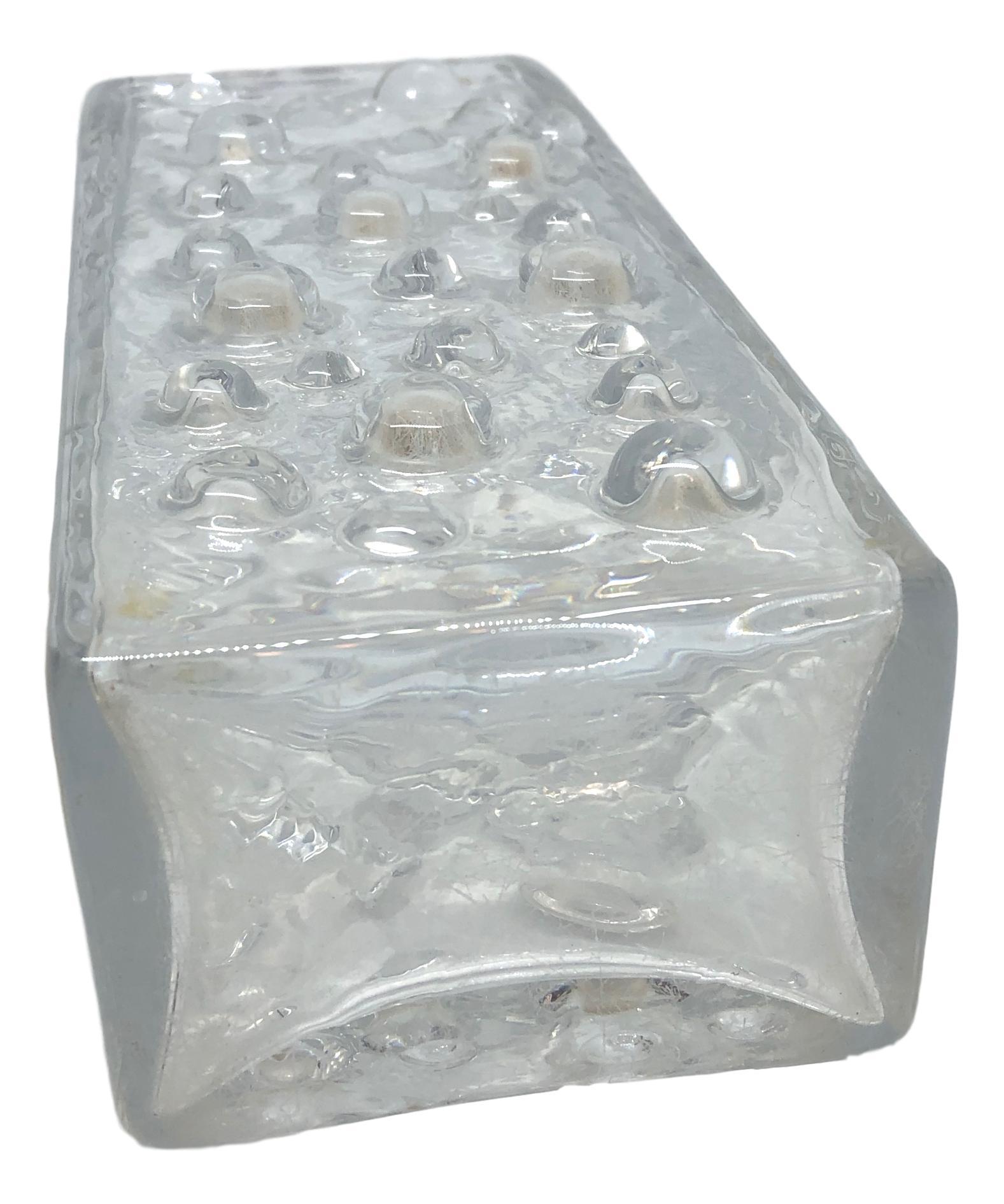 Mid-Century Modern Rectangular Bubble Glass Vase by WMF Glas in Clear Color, circa 1970s For Sale