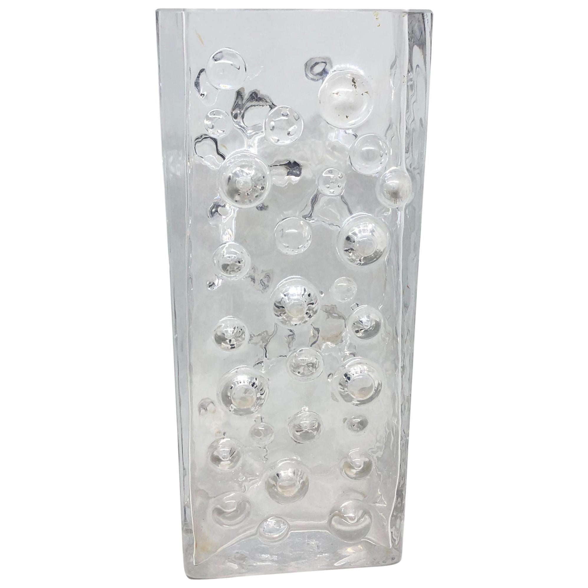 Rectangular Bubble Glass Vase by WMF Glas in Clear Color, circa 1970s For Sale