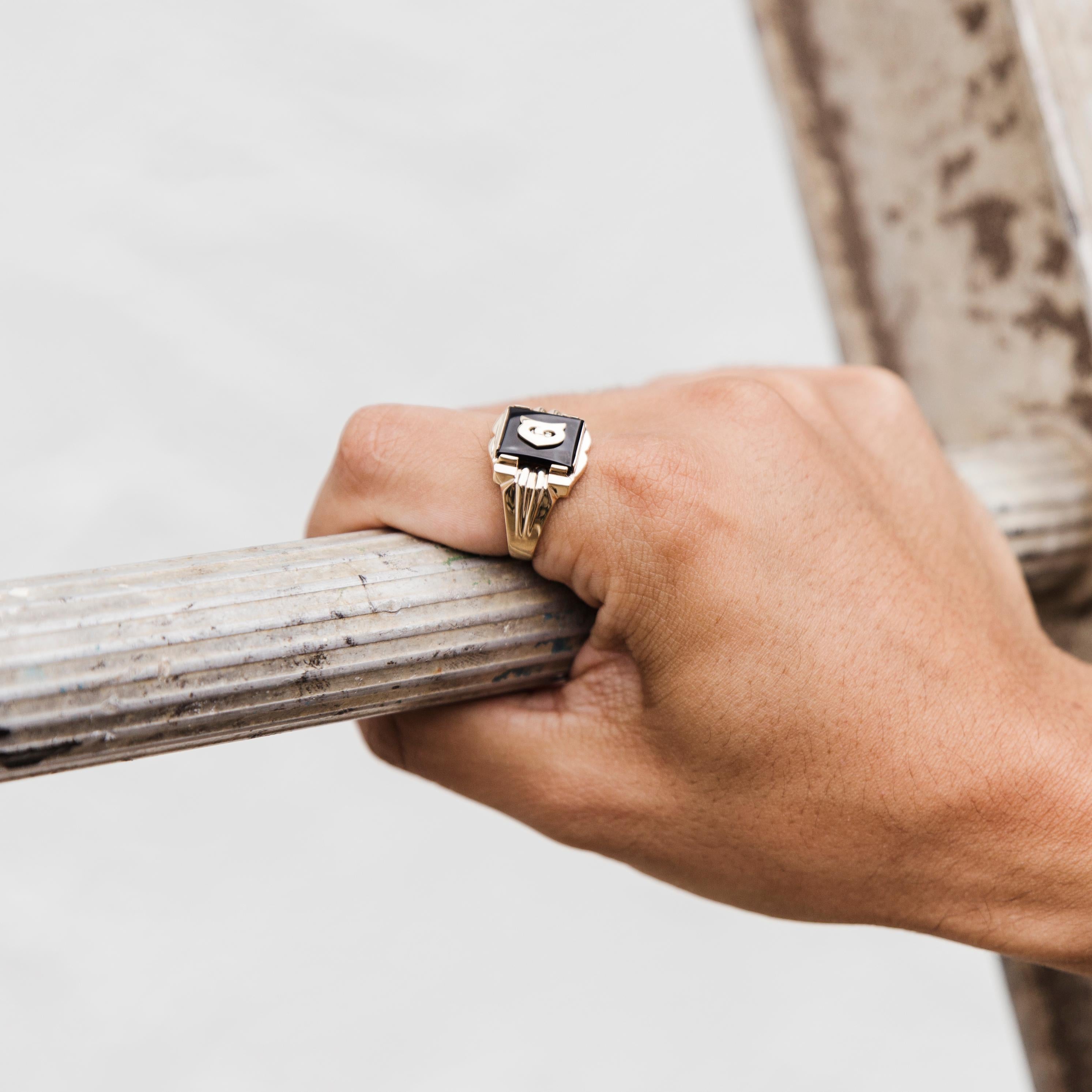 mens black onyx ring with initial