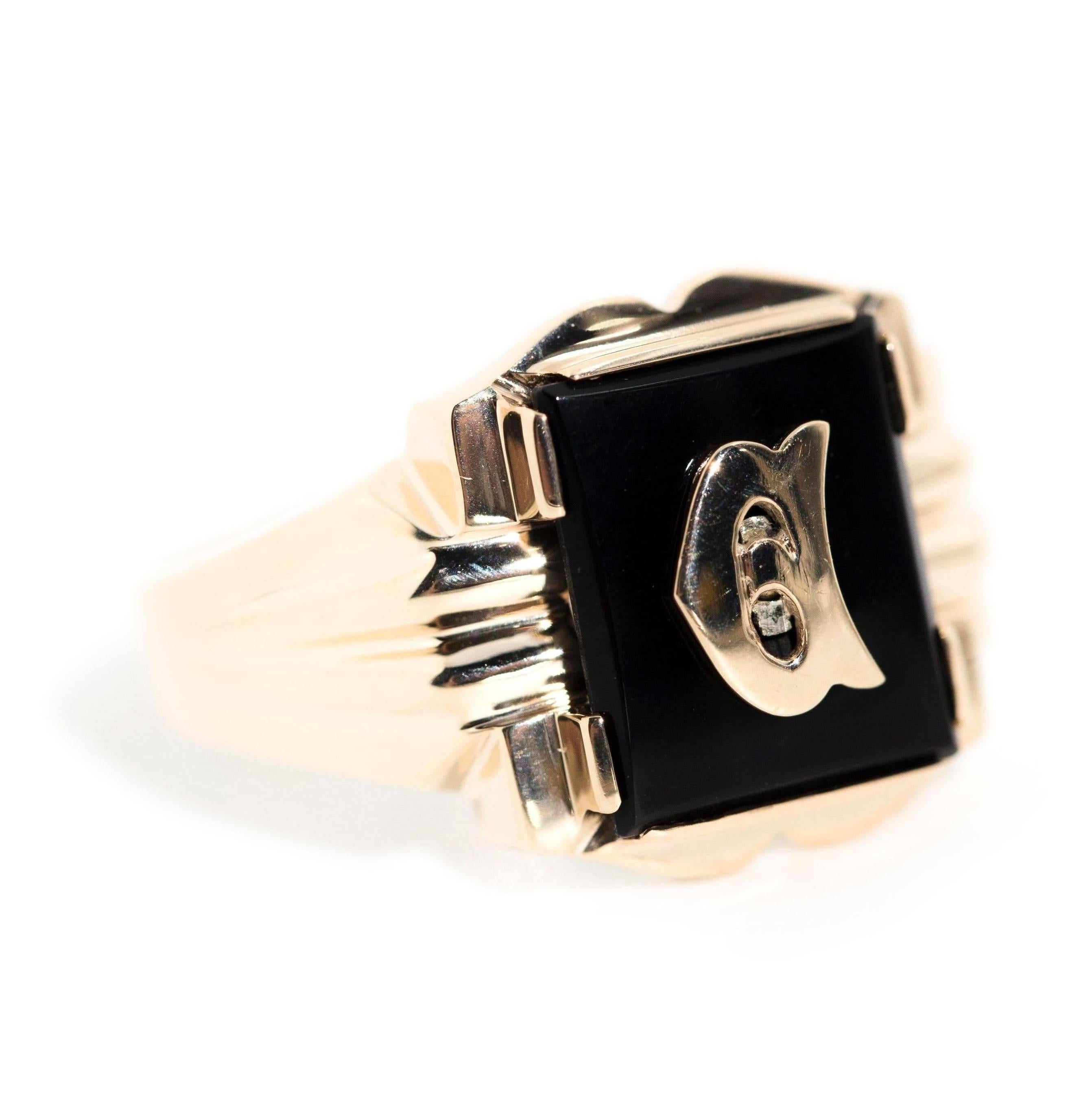 mens vintage gold onyx ring