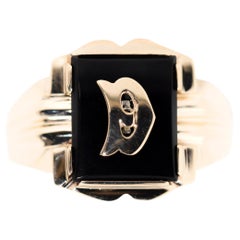 Rectangular Buff Top Onyx Vintage Men's Signet Ring in 9 Carat Yellow Gold
