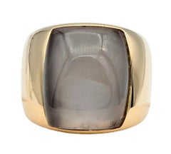 Rectangular Cabochon Chalcedony Wide Band Ring in Polished 18 Karat Rose Gold