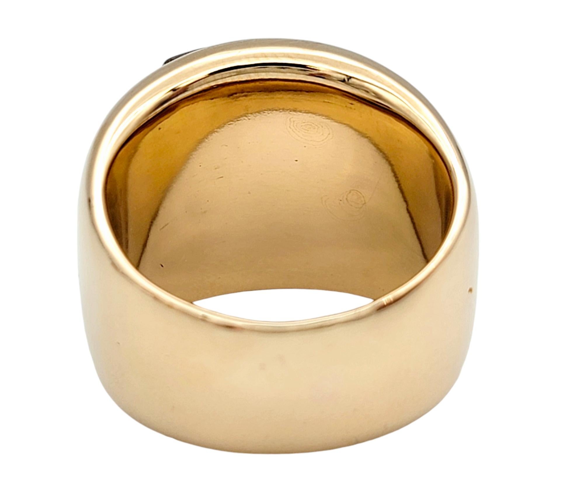 Women's or Men's Rectangular Cabochon Chalcedony Wide Band Ring in Polished 18 Karat Rose Gold For Sale