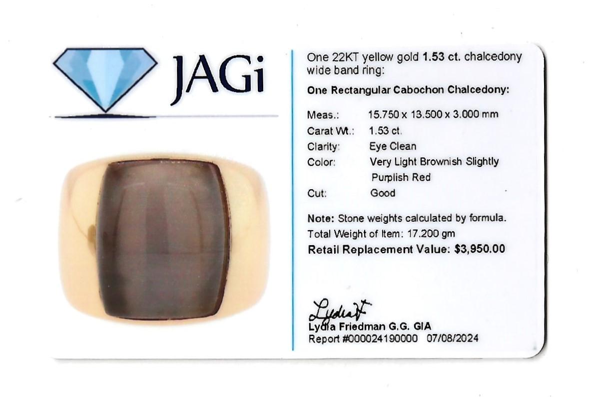 Rectangular Cabochon Chalcedony Wide Band Ring in Polished 18 Karat Rose Gold For Sale 3