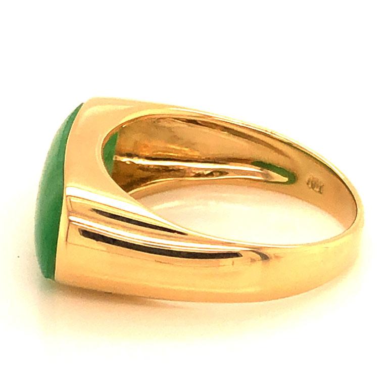 Rectangular Cabochon Green Jade Ring in 14k Yellow Gold 1