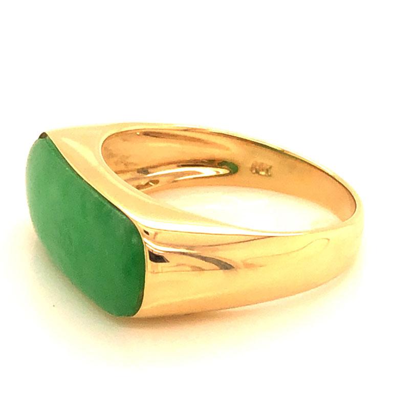 Rectangular Cabochon Green Jade Ring in 14k Yellow Gold 2