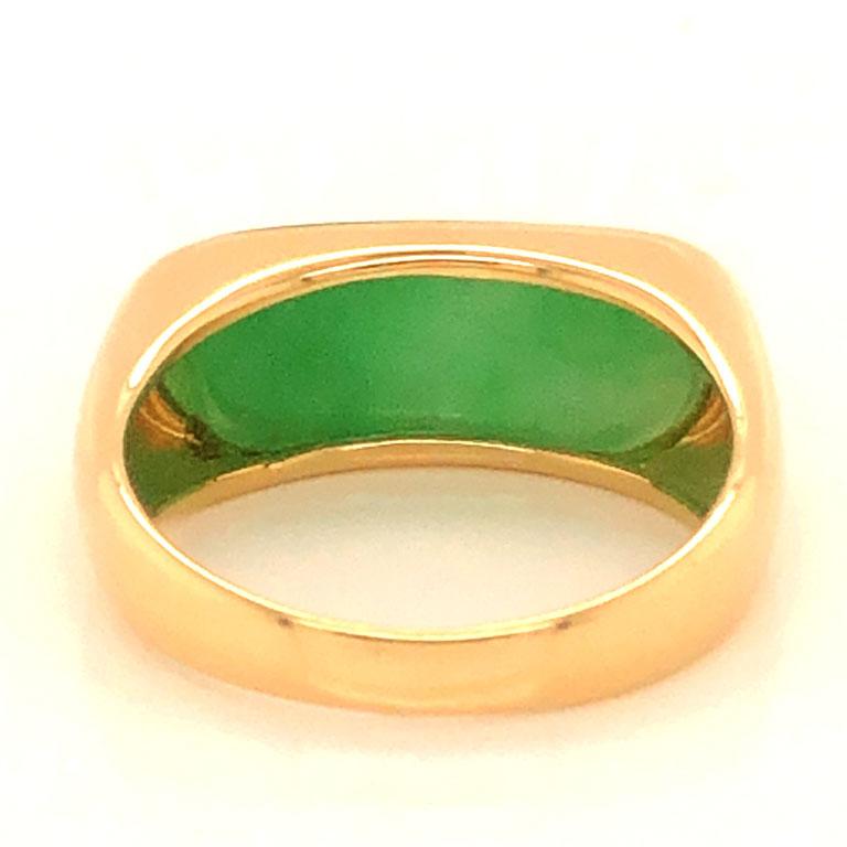 Rectangular Cabochon Green Jade Ring in 14k Yellow Gold 3