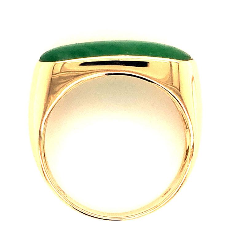 Rectangular Cabochon Green Jade Ring in 14k Yellow Gold 4