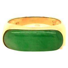 Rectangular Cabochon Green Jade Ring in 14k Yellow Gold