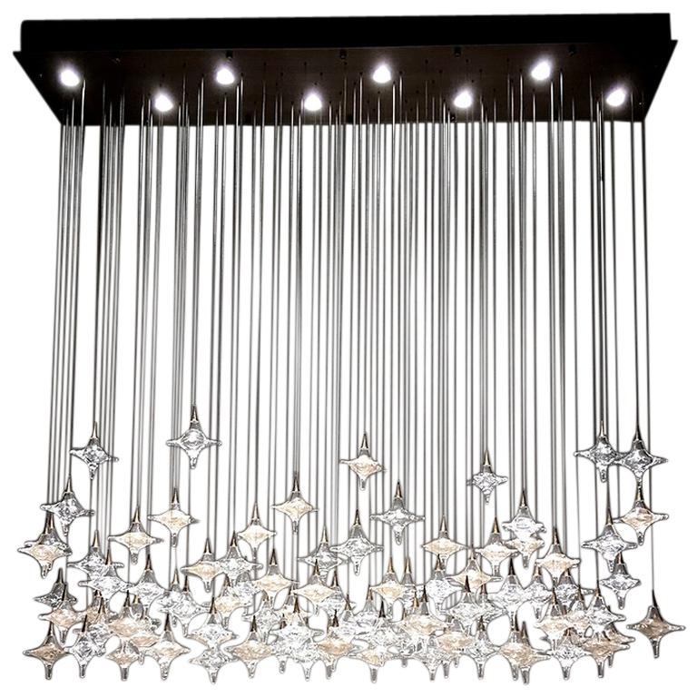 Rectangular Canopy Clear Star Chandelier by Studio Bel Vetro For Sale