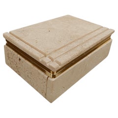 Rectangular Carved Travertine Box in the style of Fratelli Mannelli Italy 1970s 