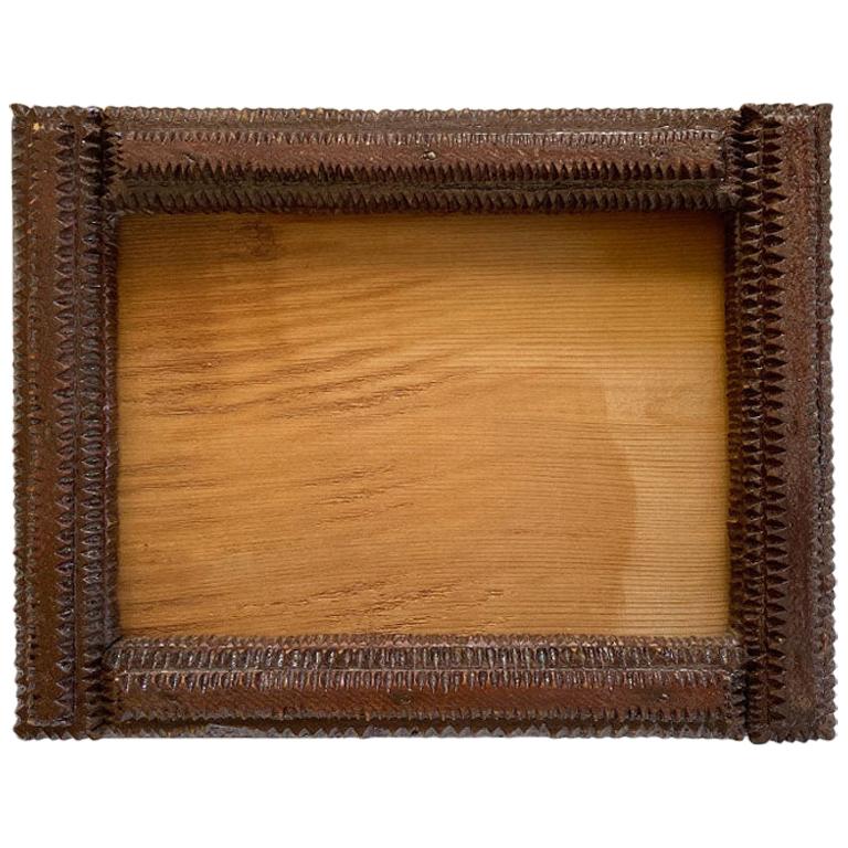 Rectangular Carved Wood Tramp Art or Prison Art Hanging Photo Frame, 1800s