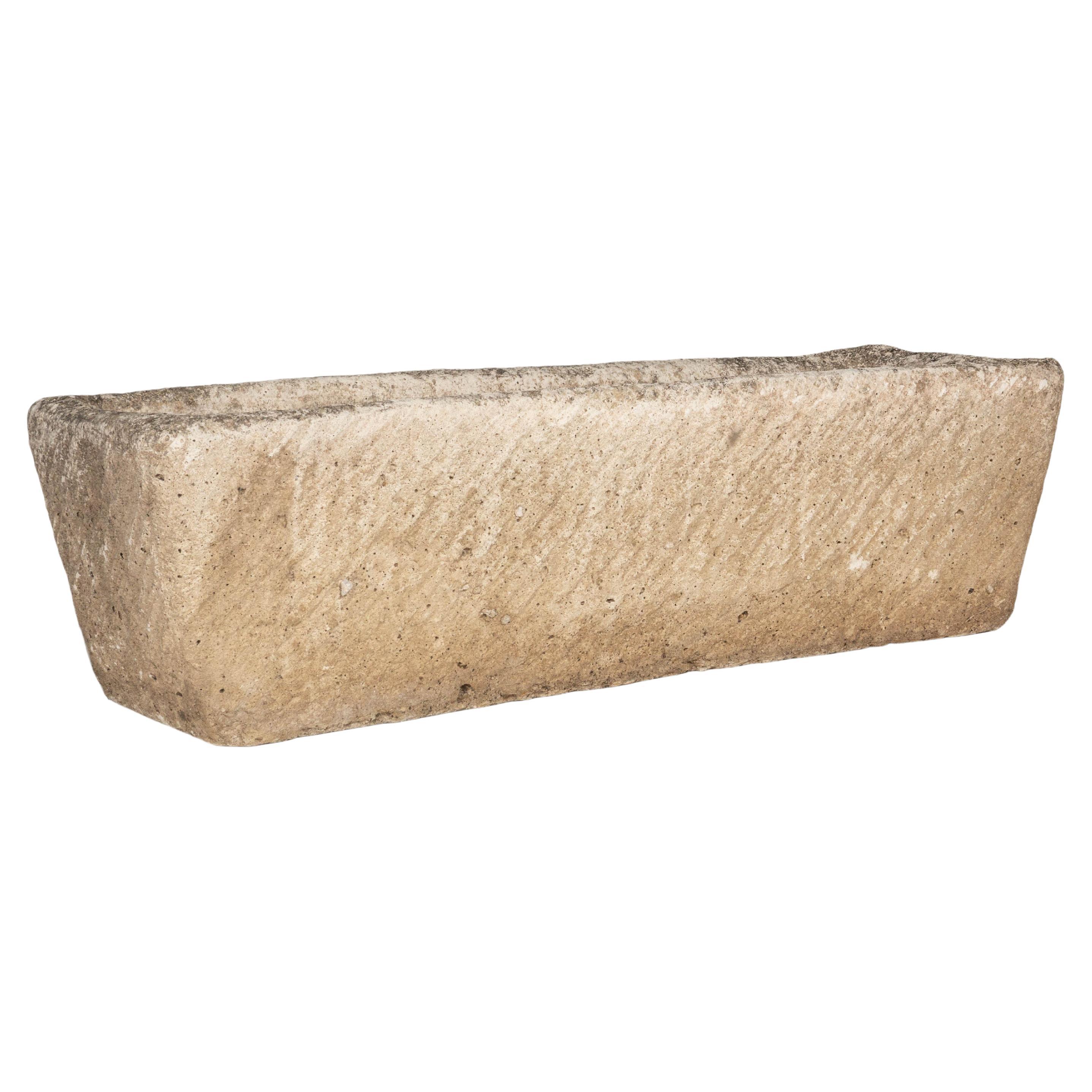 Rectangular Hand-Carved Stone Planter For Sale