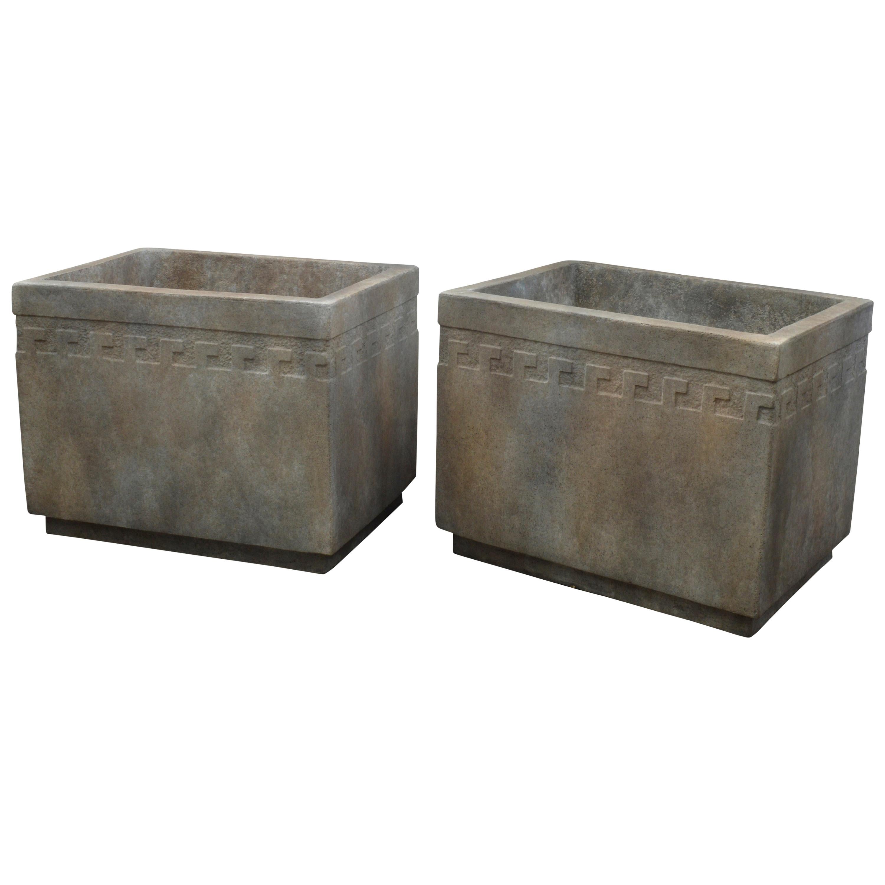 Rectangular Cement Planter with Greek Key Design For Sale