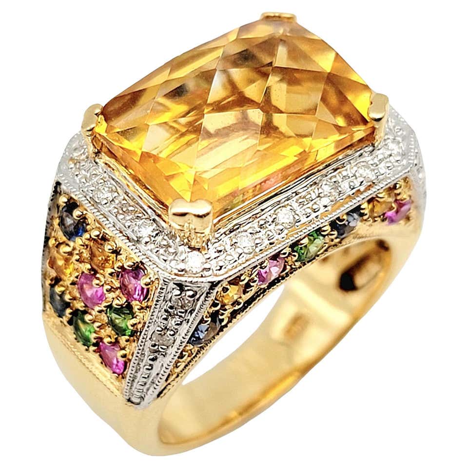 1980s Italian Made Multi Gemstone Ring in 14 Karat Gold For Sale at ...
