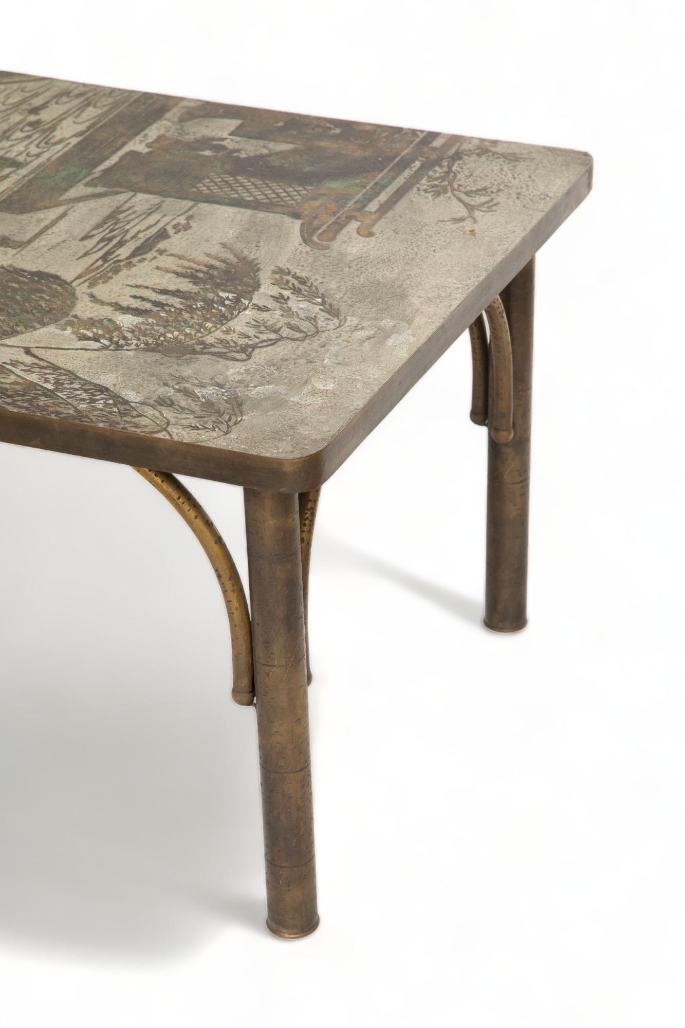Bronze Rectangular Chinoiserie Chan Coffee Table by Philip and Kelvin LaVerne