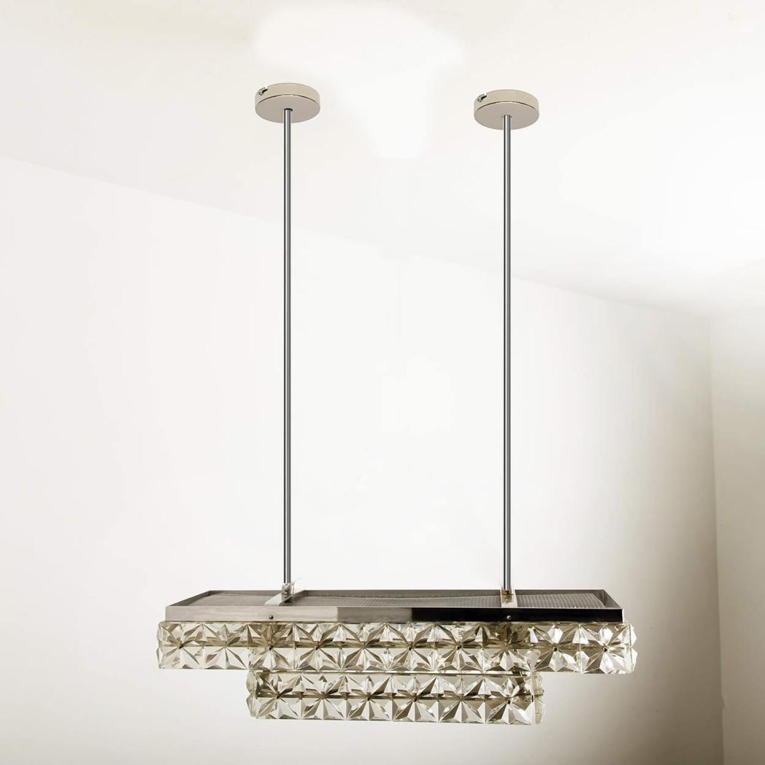 Rectangular Chrome and Crystal Kinkeldey Pendant Light, 1970 in vendita 9
