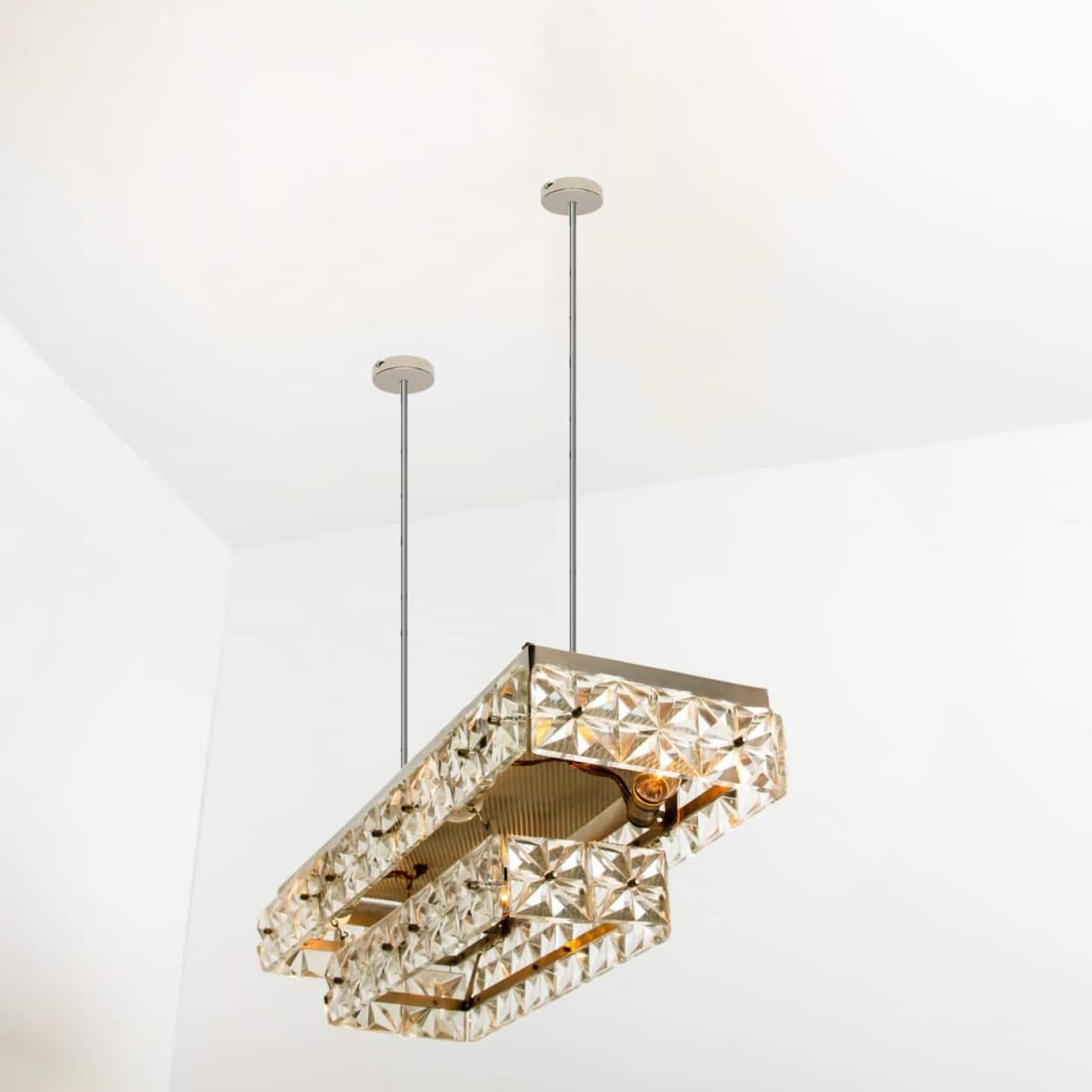 Rectangular Chrome and Crystal Kinkeldey Pendant Light, 1970 in vendita 10