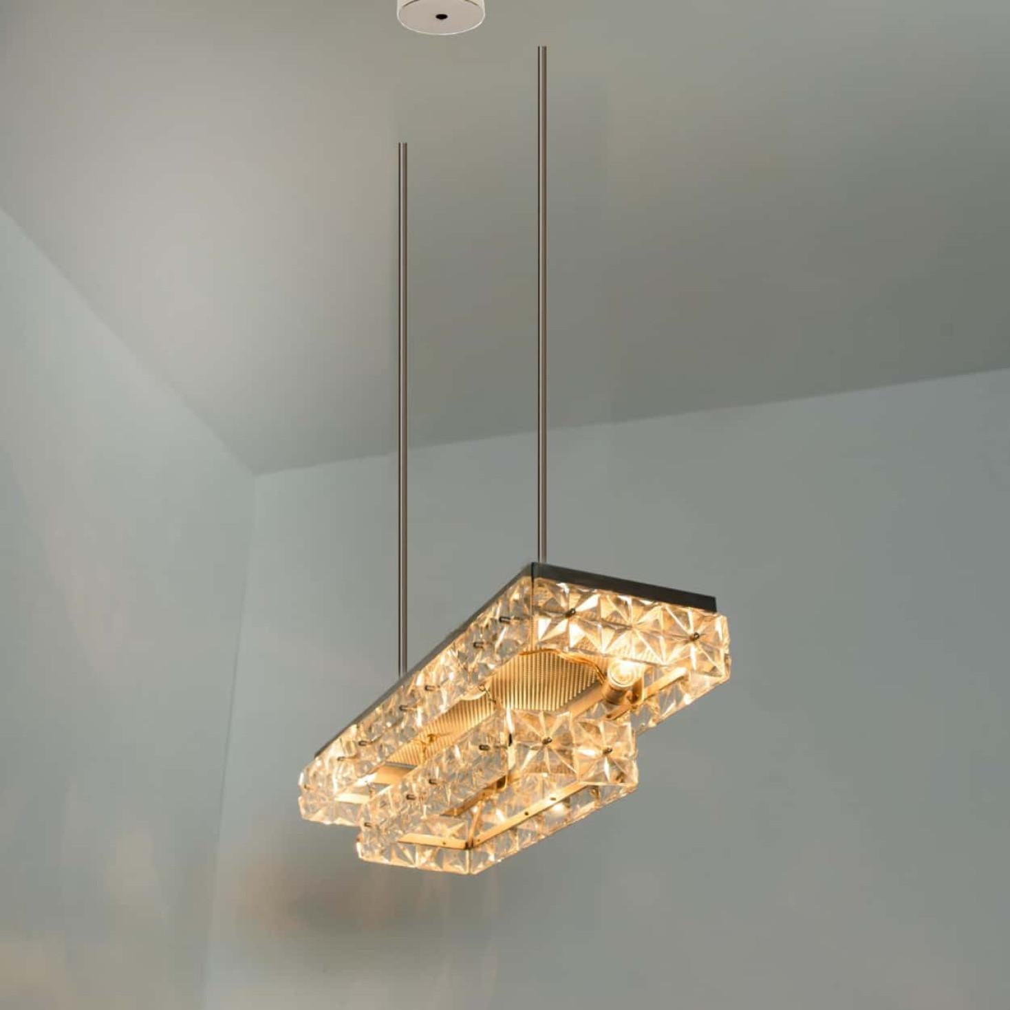 Rectangular Chrome and Crystal Kinkeldey Pendant Light, 1970 in vendita 12