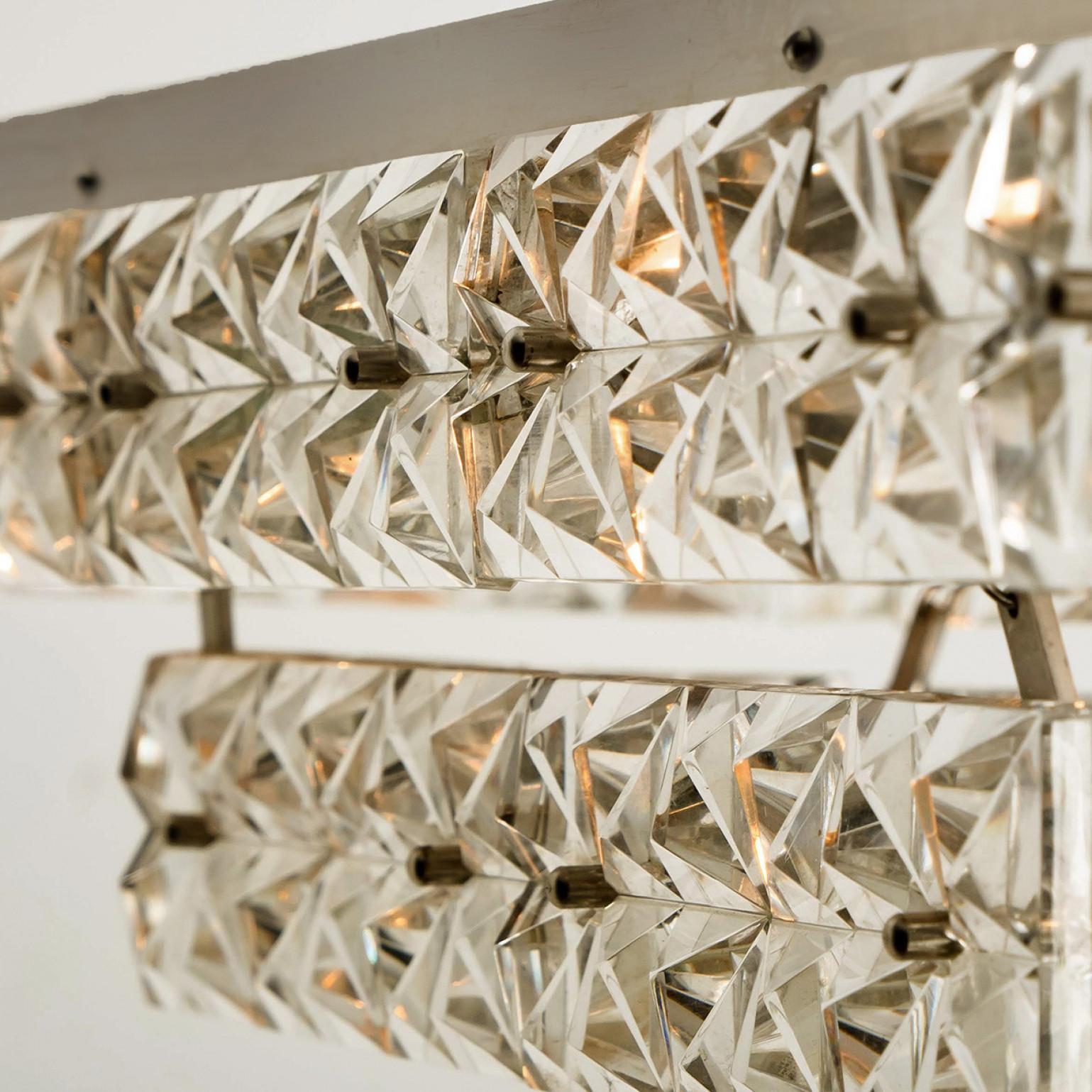 Mid-Century Modern Rectangular Chrome and Crystal Kinkeldey Pendant Light, 1970 For Sale