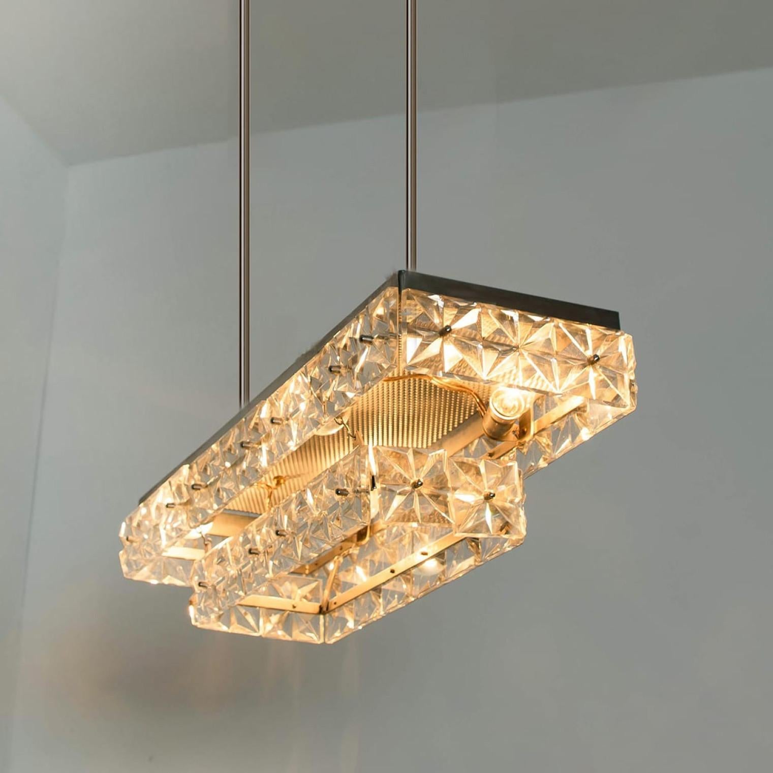 Tedesco Rectangular Chrome and Crystal Kinkeldey Pendant Light, 1970 in vendita