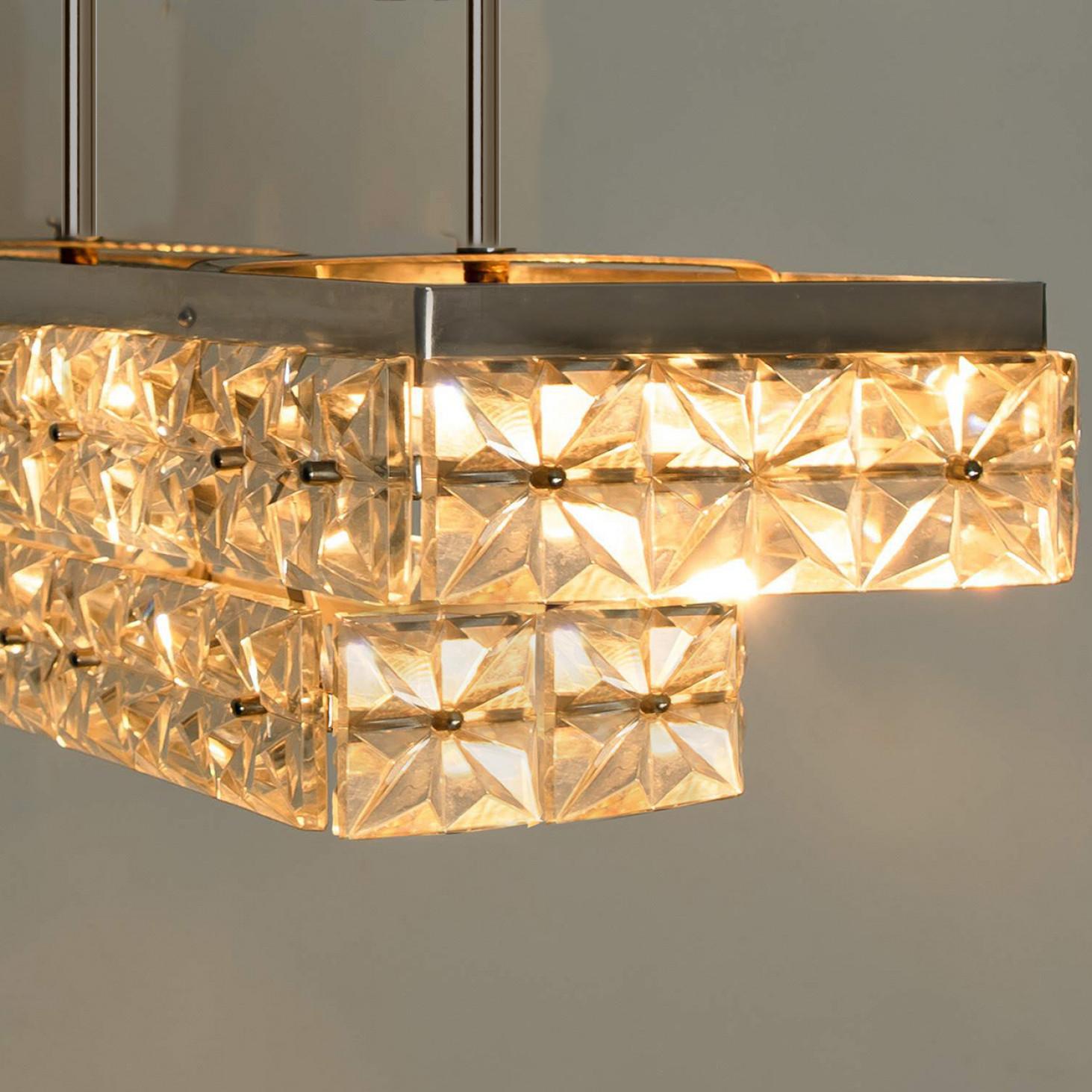 Lámpara colgante rectangular Kinkeldey de cromo y cristal, 1970 en Bueno estado para la venta en Rijssen, NL