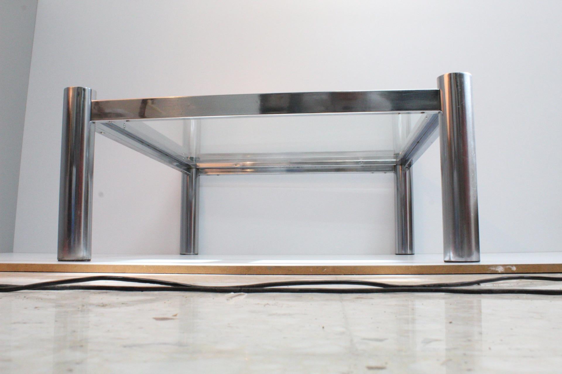 Mexican Rectangular Chrome and Glass Coffee Table For Sale