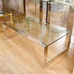 Rectangular Chrome Waterfall Coffee Table with Glass Top, by Pace