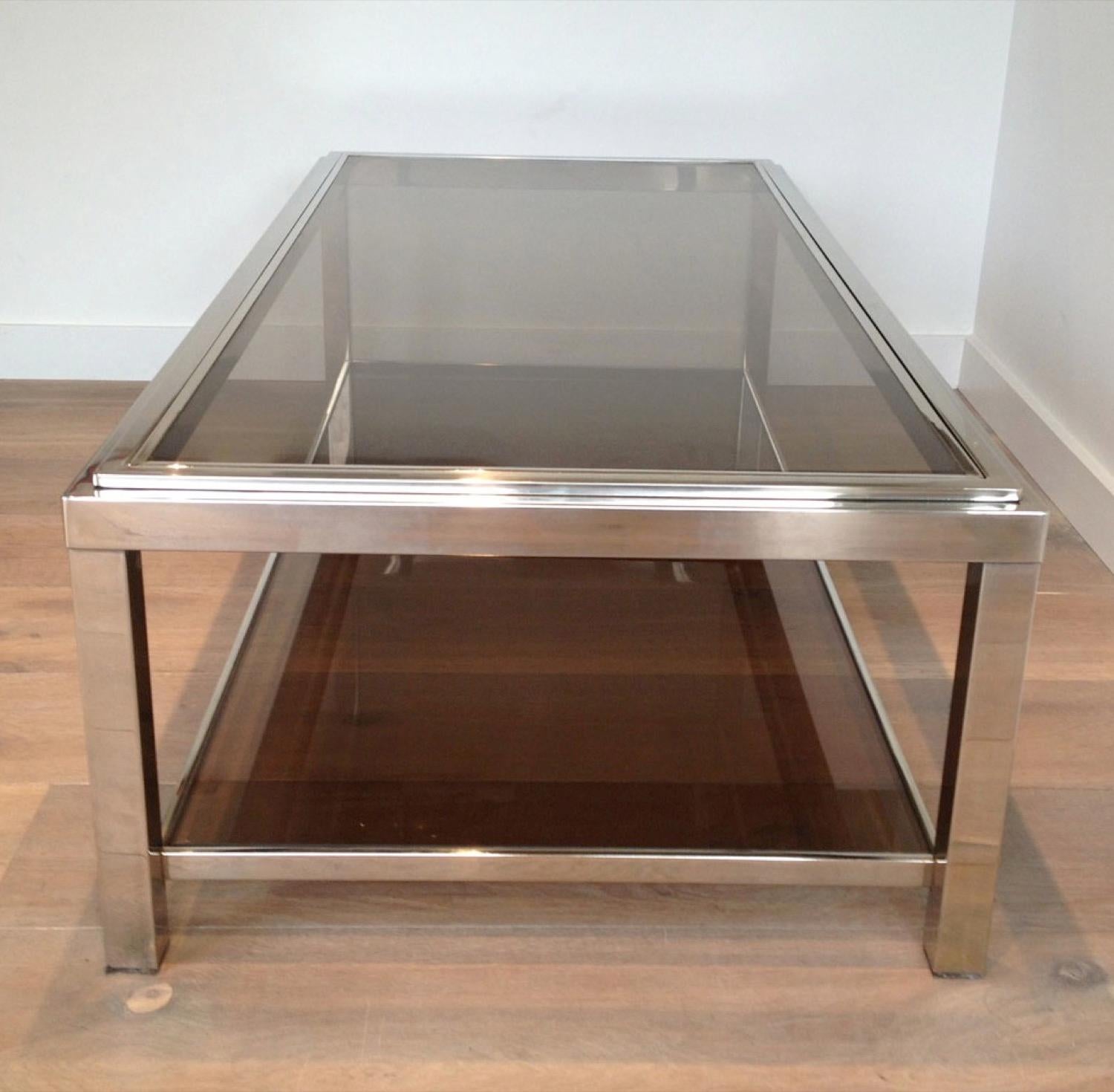 Glass Rectangular Chromed Coffee Table For Sale