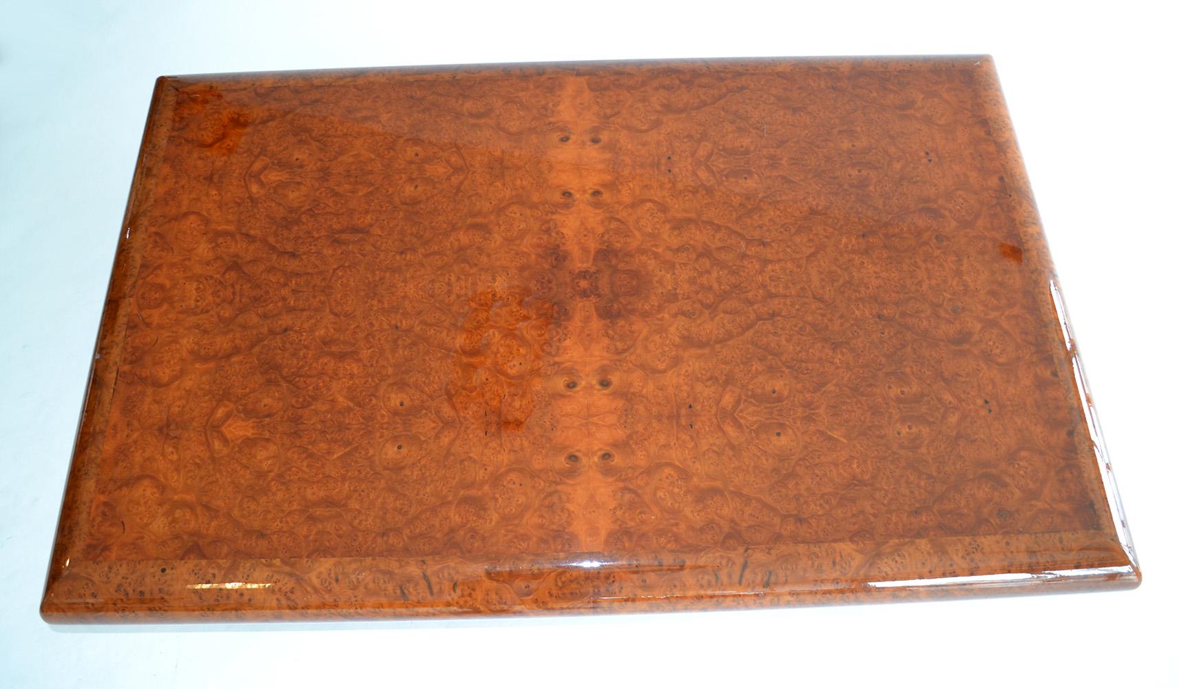American Decorator Cocktail or Coffee Table in High Gloss Lacquered Burl Wood, USA, 80s