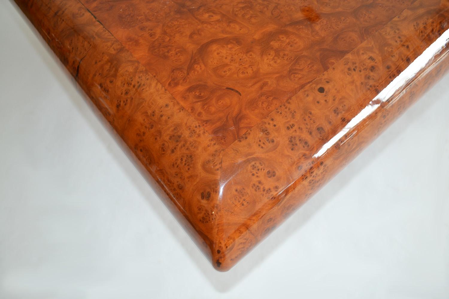 20th Century Decorator Cocktail or Coffee Table in High Gloss Lacquered Burl Wood, USA, 80s