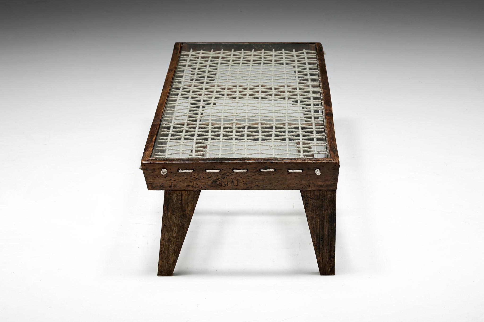 Pierre Jeanneret; India; Chandigarh; Teak; Coffee Table; Lounge Table; 1960s; PJ-TB-05-B; Le Corbusier; Charlotte Perriand; Braided Rope; Rare;

Rare rectangular coffee table by Pierre Jeanneret. Its distinctive design features four spindle feet