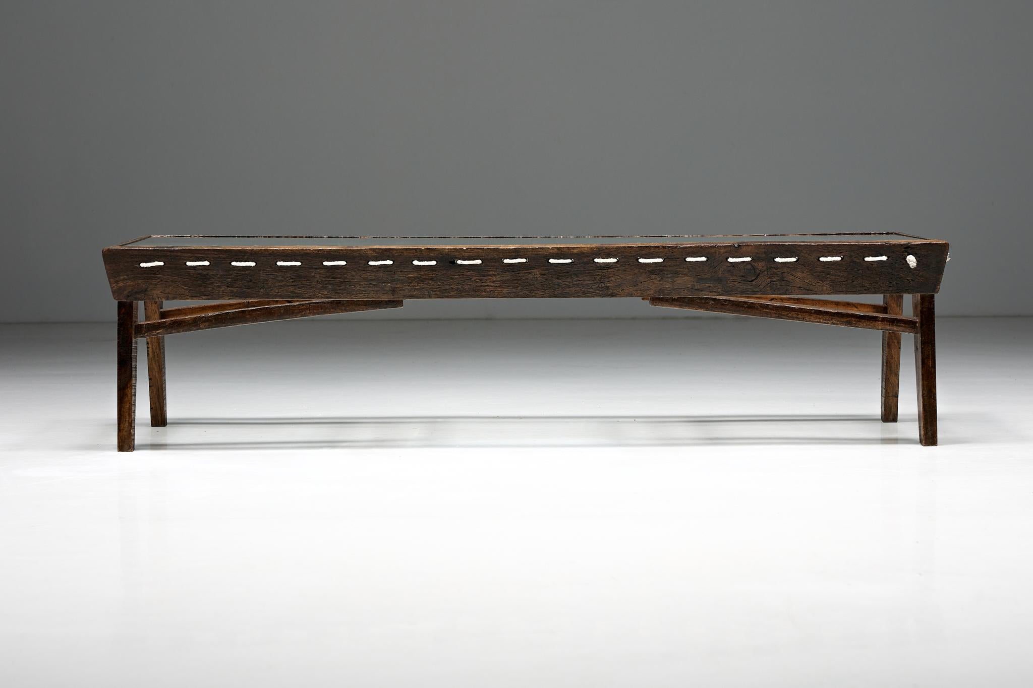 Indian Rectangular Coffee Table by Pierre Jeanneret, Chandigarh, 1960s For Sale