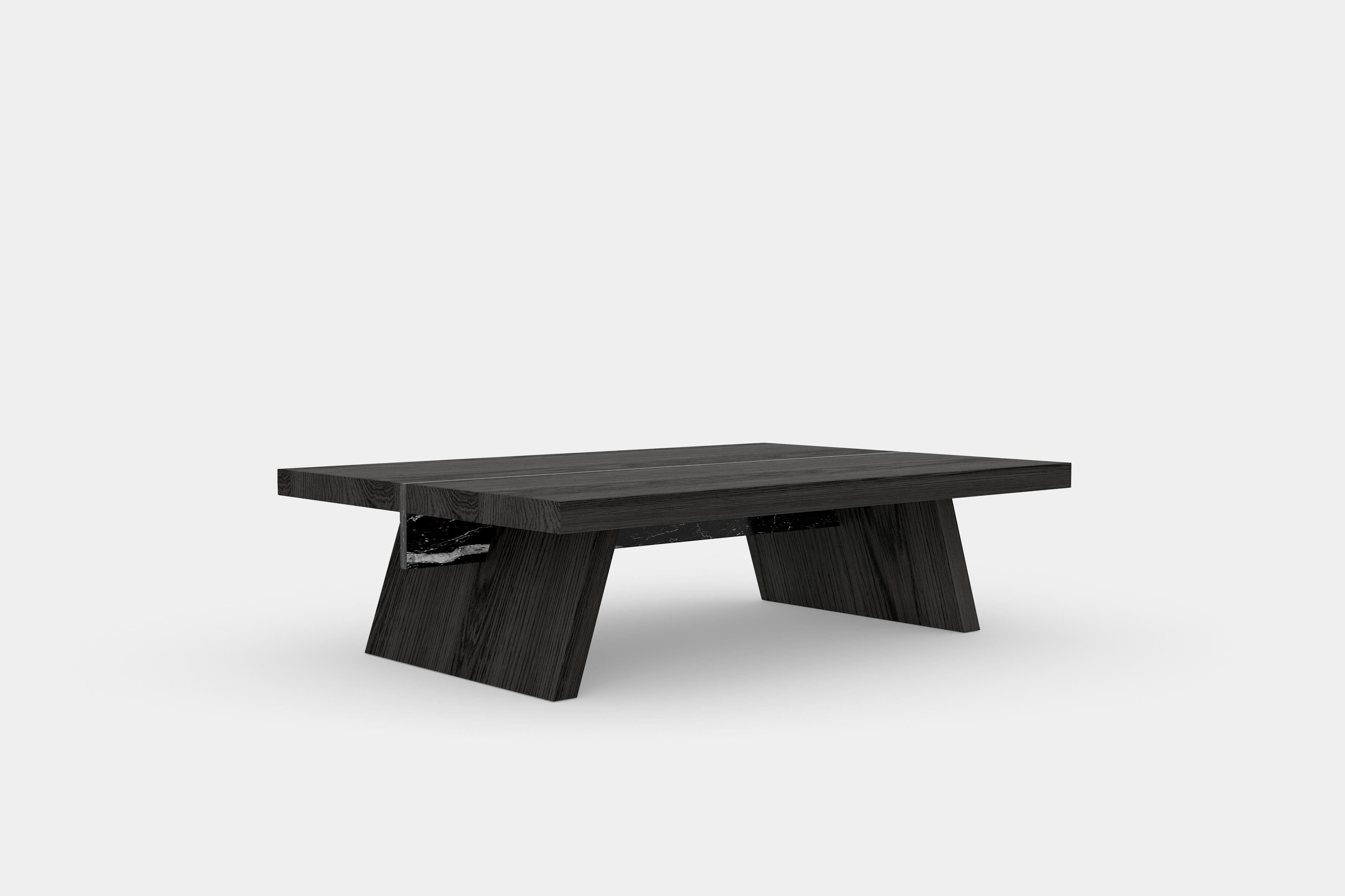 Mexican Laws of Motion Rectangular Coffee Table in Black Solid Wood and Marble by NONO For Sale