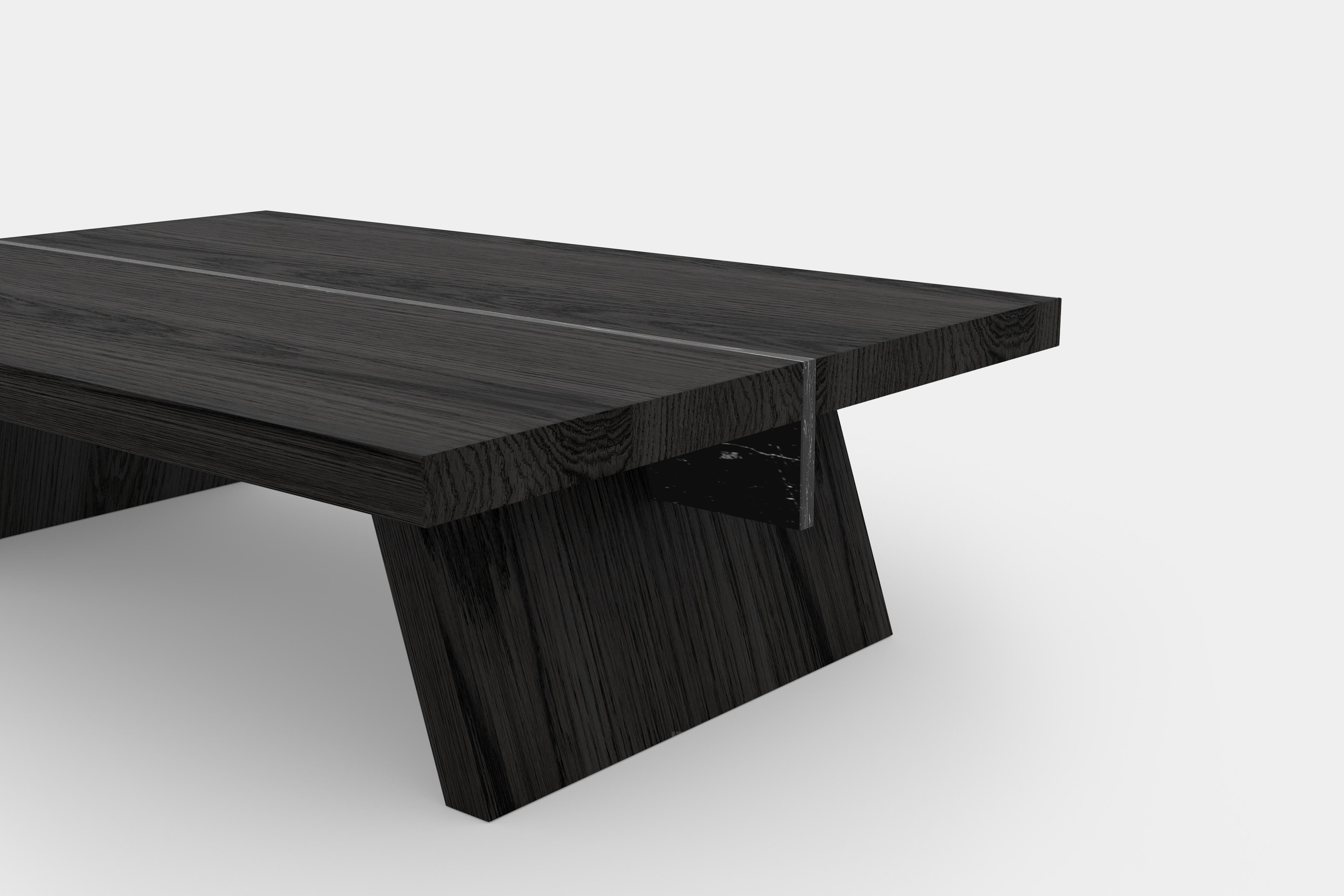 Burnished Laws of Motion Rectangular Coffee Table in Black Solid Wood and Marble by NONO