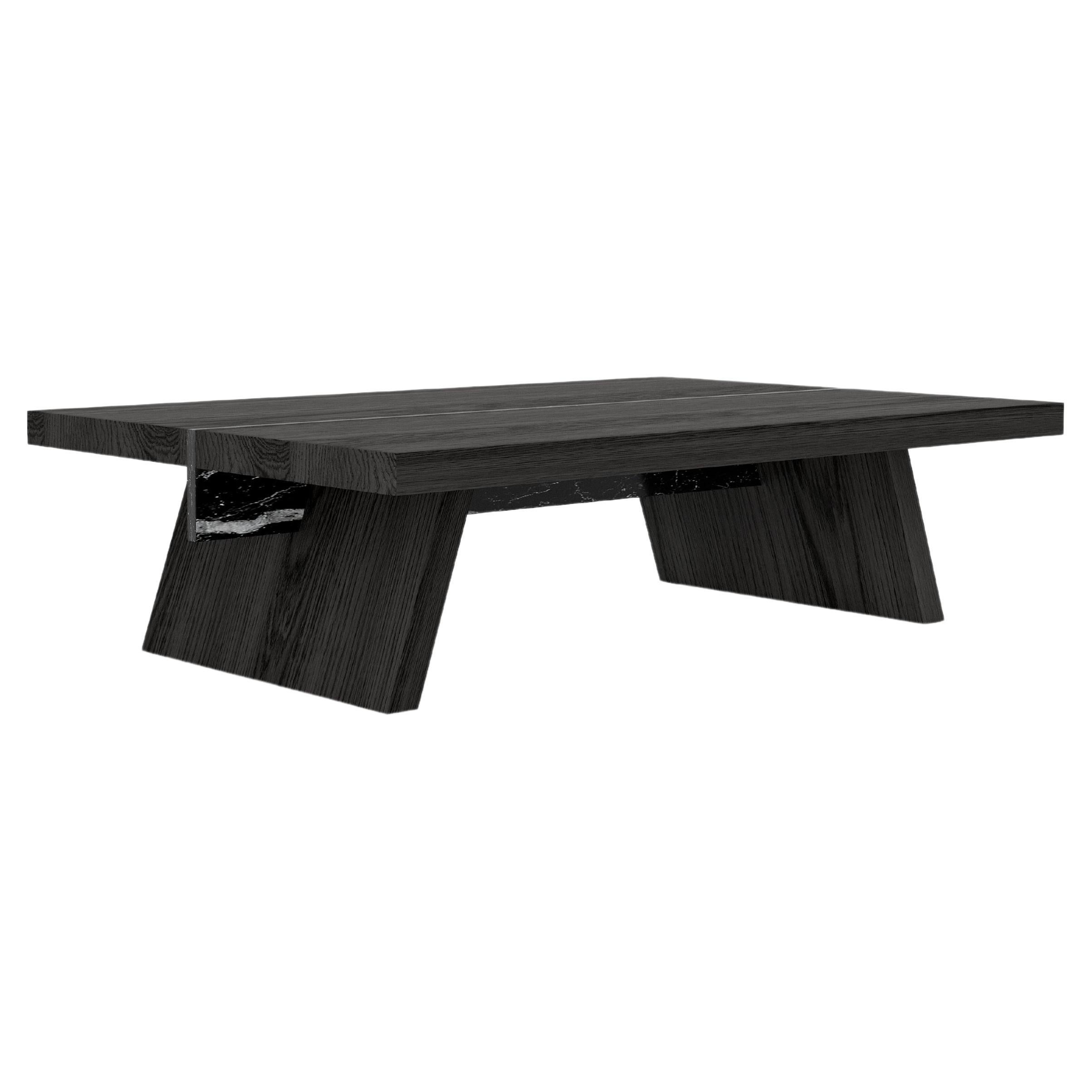 Laws of Motion Rectangular Coffee Table in Black Solid Wood and Marble by NONO For Sale