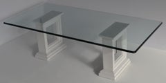 Coffee Table Crystal Glass Top, Carved Stone Bases Handmade in Italy available
