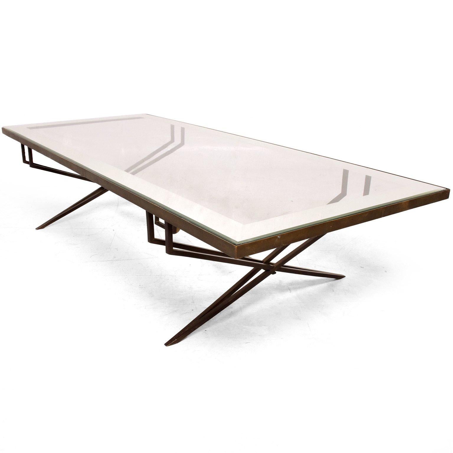 Mexican Rectangular Coffee Table in Brass Attributed to Arturo Pani
