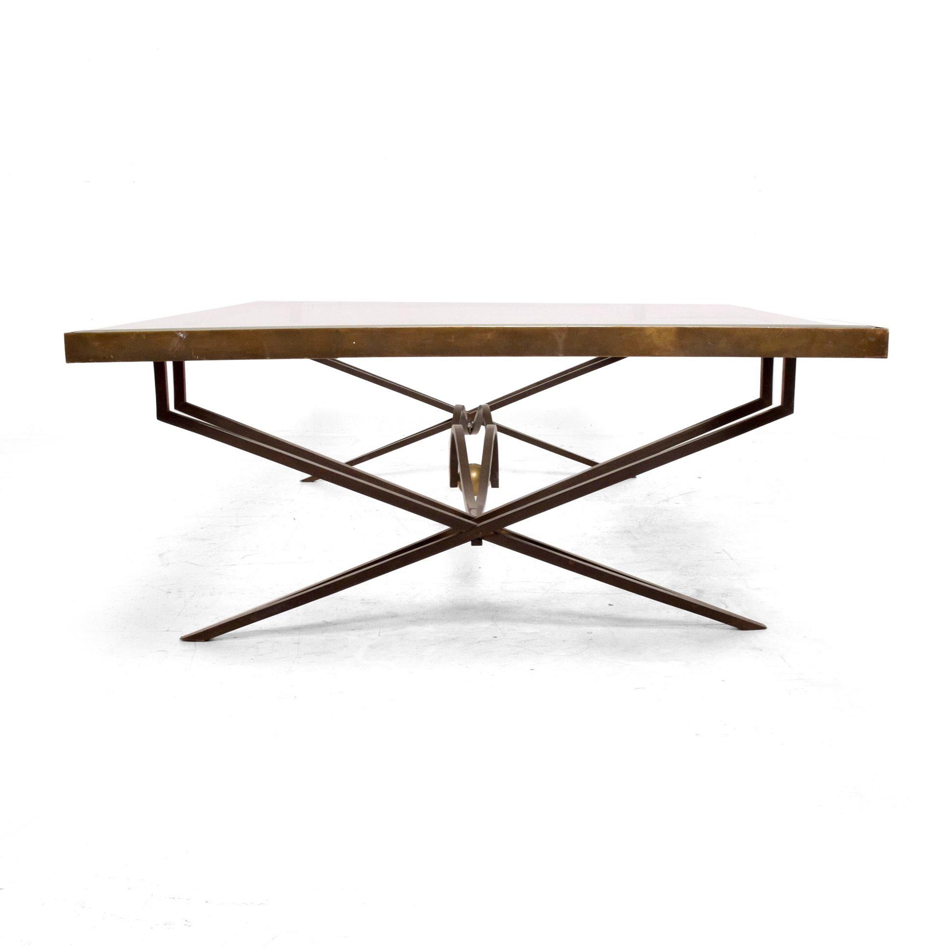 Patinated Rectangular Coffee Table in Brass Attributed to Arturo Pani