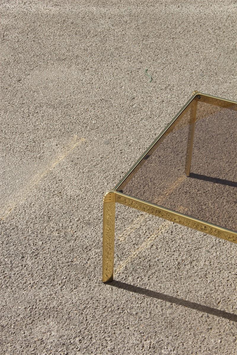Rectangular coffee table in gilded brass and glass top Bontempi Casa, 1970s, Italian.